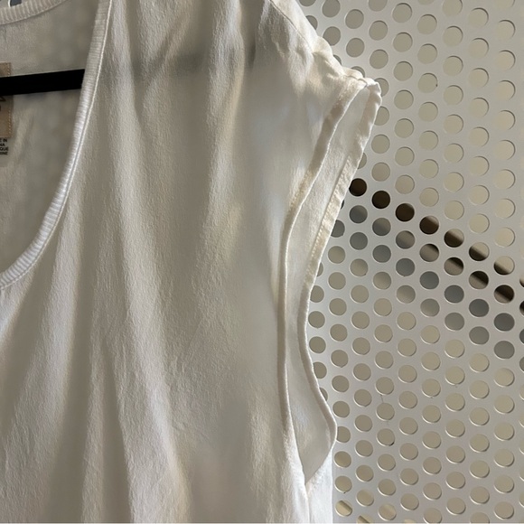 Chaser Silk Distressed Dropped Shoulder Rounded Hem Top Size Medium in White - Picture 8 of 8